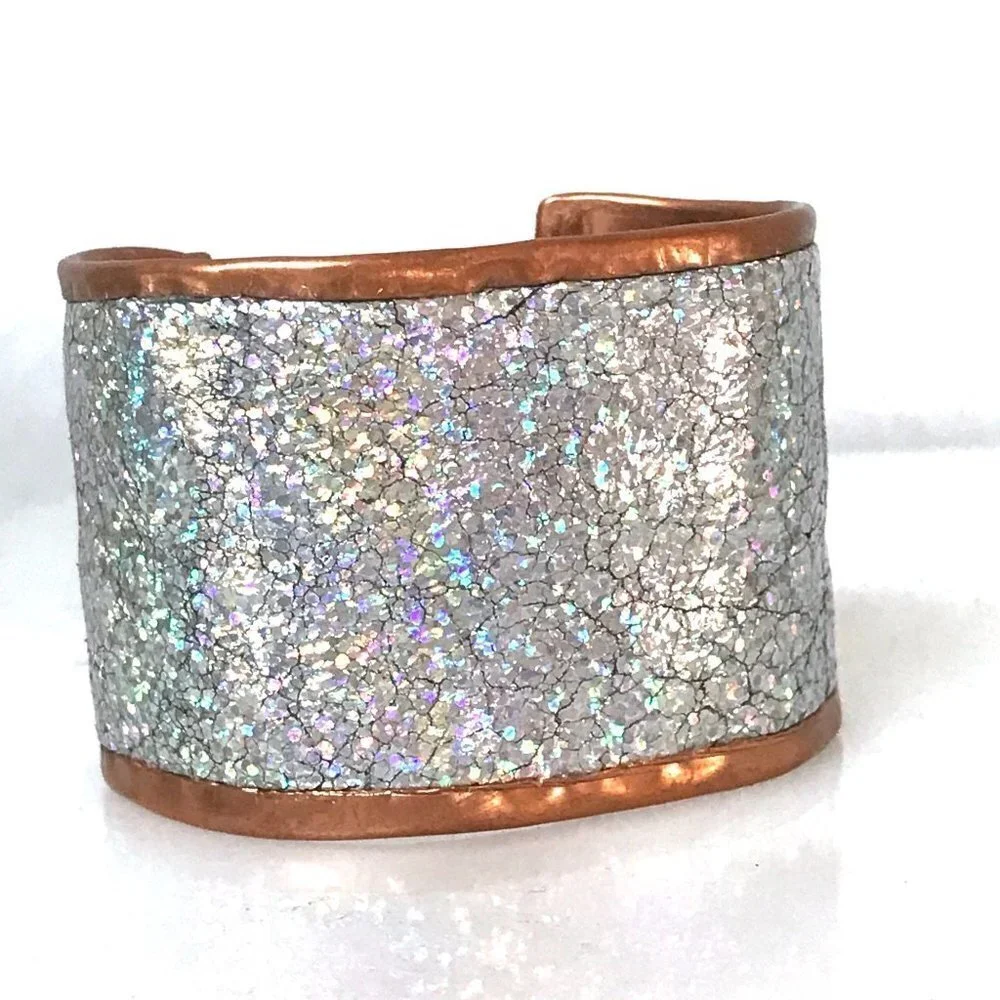 Genuine Leather Holographic Copper Cuff Bracelet Real Hologram (not Glitter)